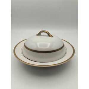 Vintage James China Nippon Gold Trim Ceramic Butter Dish Lid & Draining Plate